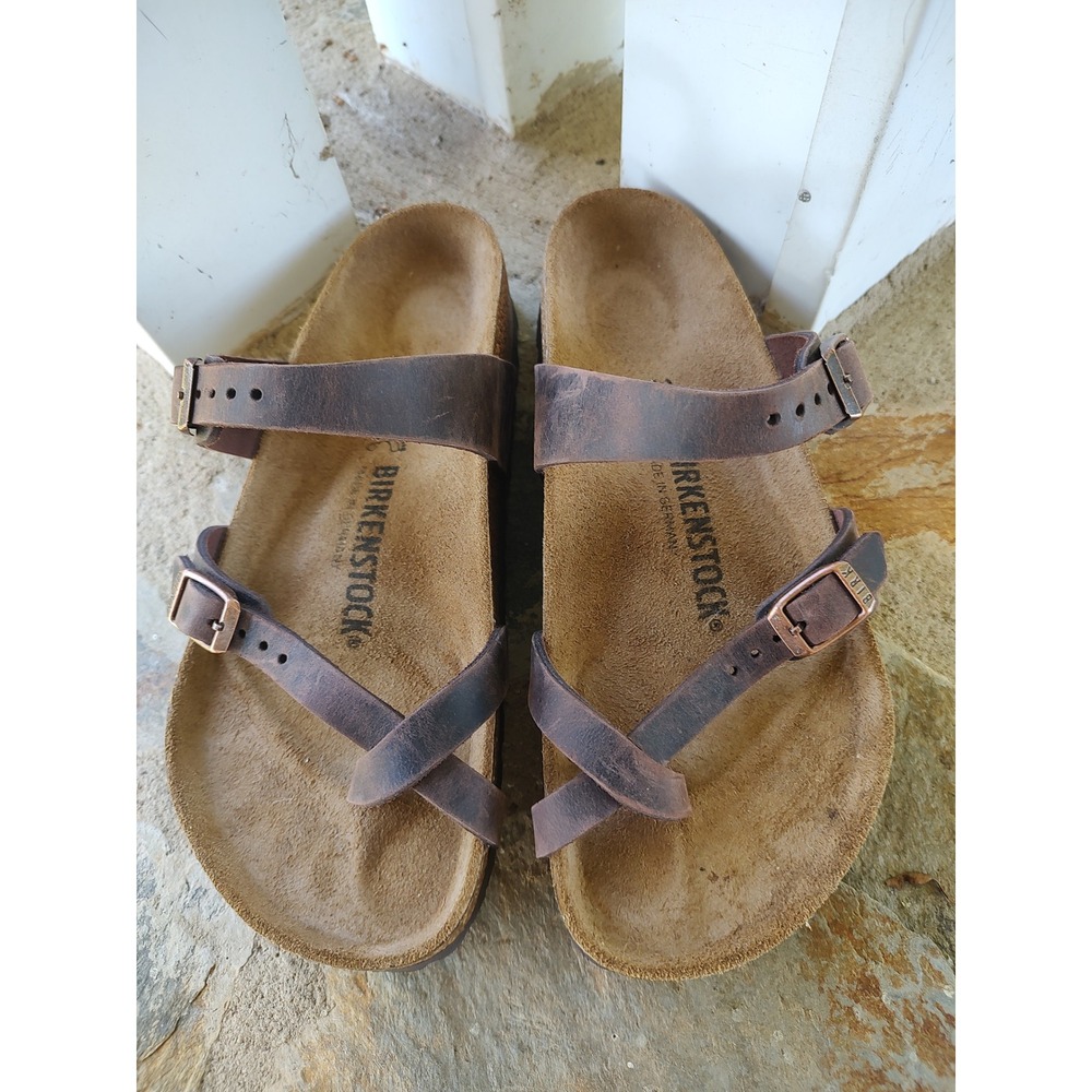 Birkenstock Mayari Habana Oiled Leather Sandals Brown Toe Loop EU 38 US 7-7.5